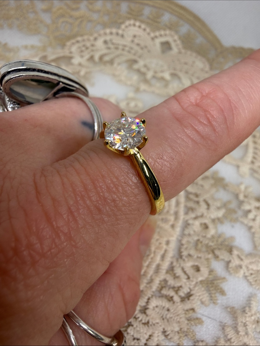 1 CT Moissanite Solitaire Gold Finish 925 Sterling Silver Bridal Ring certified